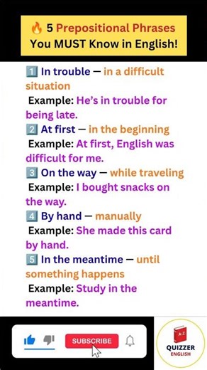 Learn 5 Useful Everyday Prepositional Phrases with Meanings and Examples! #shorts #shortsfeed #esl