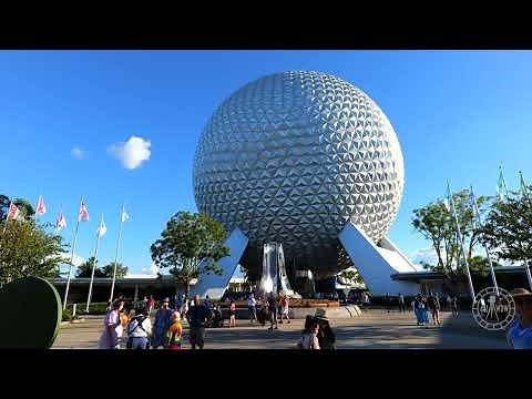 EPCOT Entrance w/ Original 1982 Music Loop Sights & Sounds in 4K | Walt Disney World Orlando Florida