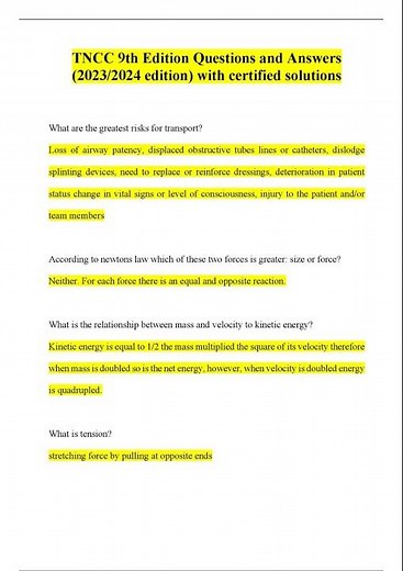 TNCC 9th Edition Questions and Answers 2023 2024 edition with certified solutions #exam