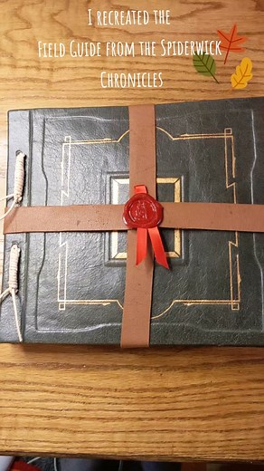 Commission of the recreated Field Guide from the Spiderwick Chronicles~ ~Authentic Leather ~Freehand Gold Leafing ~Single Sheet knotted binding ~Wax seal clasp ~Aged Tea Stained and Hand Deckled Pages #spiderwickchronicles #spiderwick #spiderwickchroniclesedit #witchtok #smallbusinesscheck #smallbusiness #stationery #booktok #book #leathertok #leathercraft #bookbinder #bookbindersoftiktok #bookbinding #handboundbooks #goldleafing #goldleaf #movierecreation #grimoire