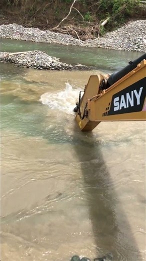 POV: SANY Excavator Digs Into a Rushing River!