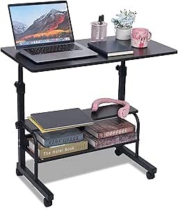 Adjustable Height Rolling Portable Desk with Wheels, Small Standing Desk Mobile 32 Inch Black