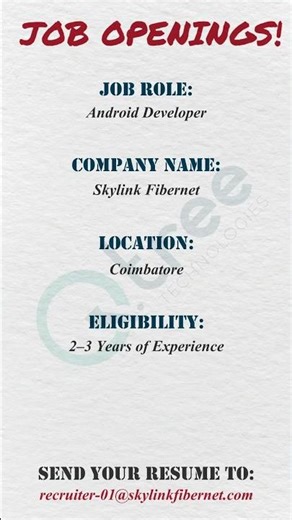 Hiring Android Developer in Coimbatore | 2–3 Yrs Exp | Full-Time Job Opportunity