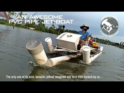 Our fantastic pvc pipe jet-boat 'Long-Fin Mako', as seen by water tripod camera