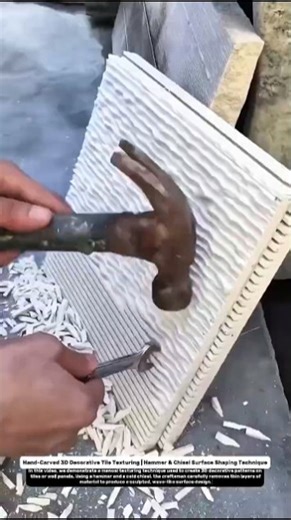 Hand-Carved 3D Decorative Tile Texturing | Hammer & Chisel Surface Shaping Technique