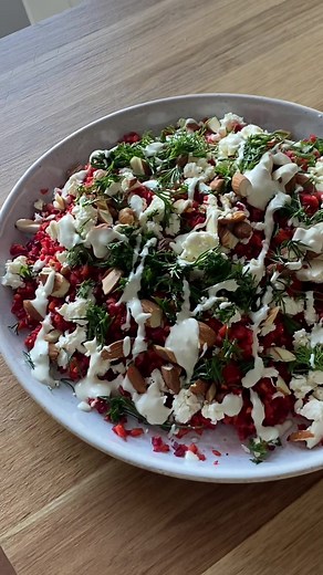 Time saving 101: food processor salad 🥗 🥗🥗🥗🥗🥗 Ingredients 📝 3 carrots 1 beetroot 2 apples Simple cut into chunks & process until diced. Top with feta, soft herbs, roasted almonds, & tahini lemon dressing!! #homecooking #recipe #salad #fyp