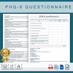 Printable PHQ-9 Questionnaire, Phq-9 Depression Test,phq-9 Self-assessment, Phq-9 Depression Screening Questionnaire, Therapist Tool, - Etsy