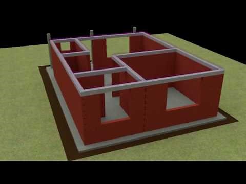 Constructing a house using interlocking blocks.