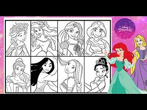 Disney Princesses TOGETHER Coloring Compilation ARIEL ELSA JASMINE BELLE MULAN TIANA Coloring Page