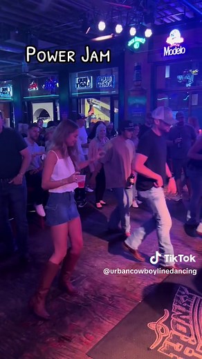 “Power Jam” line dance with a drink in her hand 🥃 @tessa🤟 Lesson on YouTube, Urban Cowboy Line Dancing #linedancing #broadwaynashville #urbancowboylinedancing #tuesdaynight #fyp #yeehaw