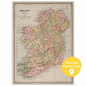 Printable Ireland Map Poster: Vintage Style Irish Atlas (digital Download) - Etsy