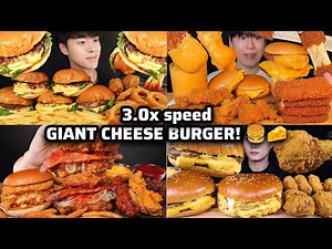 GIANT Cheese Burger Mukbang 🍔🔥 Mozzarella Sticks, Chicken Wings & Onion Rings | Fast Food ASMR