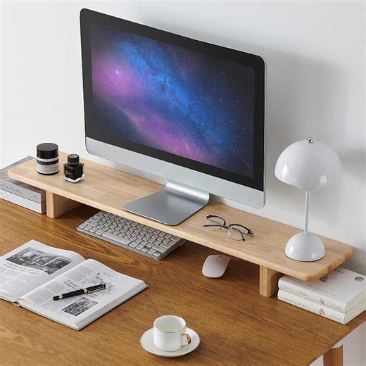 Custom Solid Wood Monitor Stand Riser | Ergonomic Computer Screen Desk Shelf | Office Storage Organizer with Space Saving