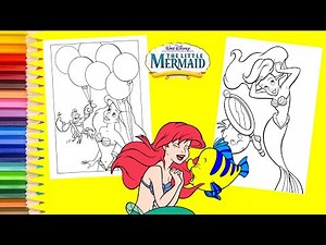 The Little Mermaid Coloring Pages Princess Ariel Posing with Sebastian & Flounder Disney Coloring