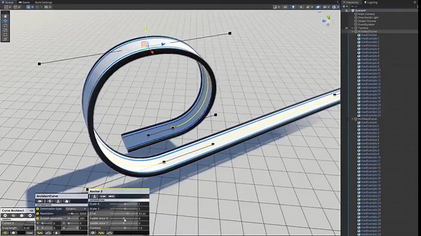 Check out Curve Architect, a new general-purpose deformation tool for Unity that lets you easily move mesh deformations, deform terrain, and animate objects along curves