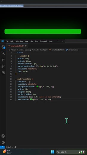 Smooth Loading Bar Animation Using HTML & CSS | CSS Loader Tutorial #coding #html