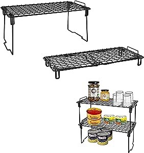 Amazon.com: EMT ETRENDS Stackable Storage Shelf, 2-Tier Metal Shelves, Small Mesh Folding Shelf Stand for Cabinet, Kitchen Storage, Spice Racks, Makeup, Bathroom Organizer Rack (2 Tier Foldable, Black) : Home & Kitchen