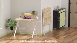 GreenForest No Assembly Folding Desk, 2-Tier Compact Computer Desk with Shelf, Space Saving Foldable Table for Home Office, Dorm or Apartment, Portable Collapsible Sturdy Laptop Desk, Espresso