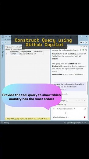 Constructing Query using AI Github Copilot in SSMS