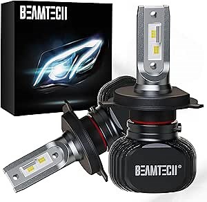 BEAMTECH H-4 Bulbs, S1 Series 900-3 Fanlsess 300% Brighter 6500K White Fog Light, 2 Bulbs