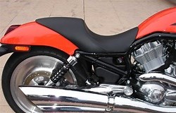 Custom V-Rod seat, one piece, Custom leather, Gel, comfort, Low Profile, H-D, Harley-Davidson V-Rod, 2002, 2003, 2004, 2005, 2006, Night Rod Special, VRSC, VRSCA, VRSCB, two up, passenger seat, Wifebeater, Wife Beater, V-Rod Sole seat