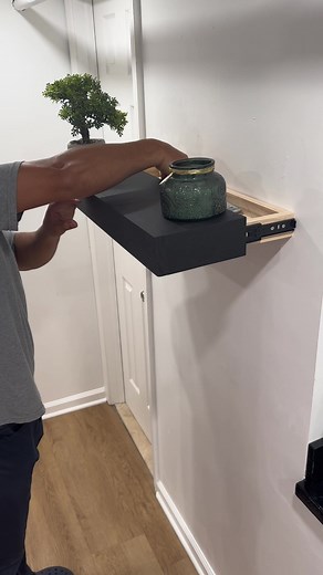 Custom made floating shelf with hidden pull out drawer #diy #process #install #hidden #storage #drawer #floatingshelves #shelf