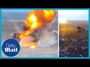 Russian tank explodes after Ukraine paratrooper fires US Javelin at it