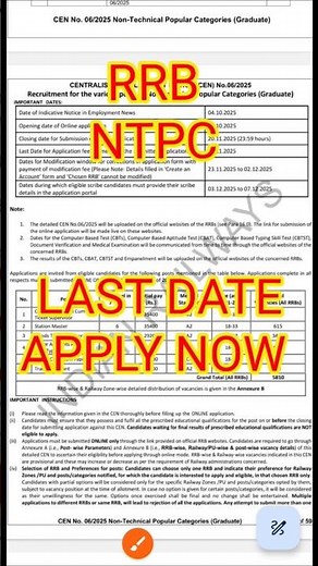 RRB NTPC 2025 ✅ Apply Date Extended | CEN 06/2025 Official Notice Out! (Graduate Level)