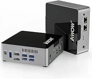 AWOW Mini PC Intel Celeron J3455 6GB DDR4, 256GB SSD, Mini Desktop Computer, AK34 Micro PC, Windows 10 Pro, Quad Core, Dual Gigabit Ethernet NIC, Dual HDMI, 5X USB3.0, 4K UHD, Bluetooth