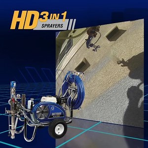 NEW #graco HD 3-IN-1 airless sprayers deliver higher performance to make sure you always have the right sprayer on every job. With more flow and pack-out resistance than a typical airless sprayer, HD 3-in-1 sprayers include a direct immersion pump, oversized MaxFlo inlet and fluid hoses along with no-filter texture guns to easily spray paint, texture materials and heavy coatings for waterproofing, fireproofing, vapor-barrier applications. | Graco Inc.