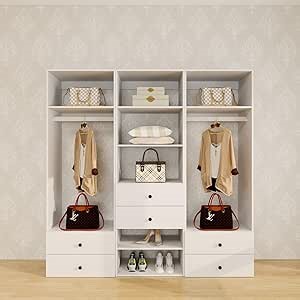 Modular Closet Systems,Versatile Storage Solution for Modular and Wall Closet Systems,Closet System with 4 Drawers and 2 Hang Rods.70.2" L x 16" W x 70.2" H