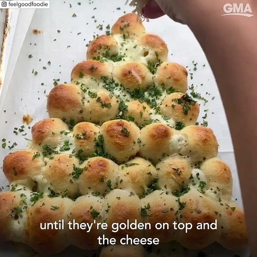 Watch these simple steps to make pull-apart string cheese Christmas tree bread l GMA