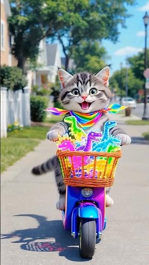 🐾🦖 Cute Kitten Travels Happily With Colorful Neon Dinosaurs