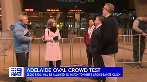 9.9K views · 77 reactions | Thousands of fans are right now streaming into Adelaide Oval for the Crows clash with St Kilda in what will be the biggest crowd allowed at a public event in South Australia since the Coronavirus pandemic struck. #9News | 9 News Adelaide | Facebook