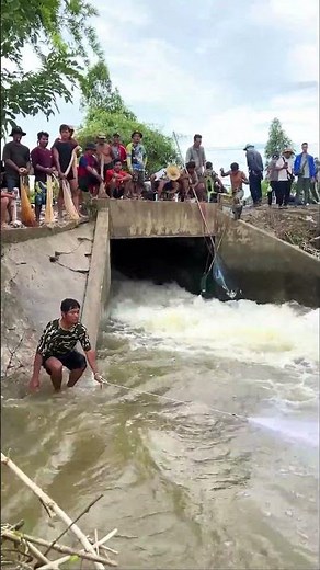 The process of casting nets and fishing in rural rivers