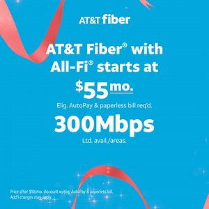 AT&T Fiber® with All-Fi® starts at 300Mbps for $55/mo ( taxes). | AT&T
