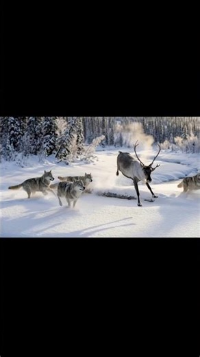 Wolves Chase Reindeer in Epic Arctic Hunt ❄️🐺#short #Wolves #Reindeer #WildlifeShorts #EpicChase