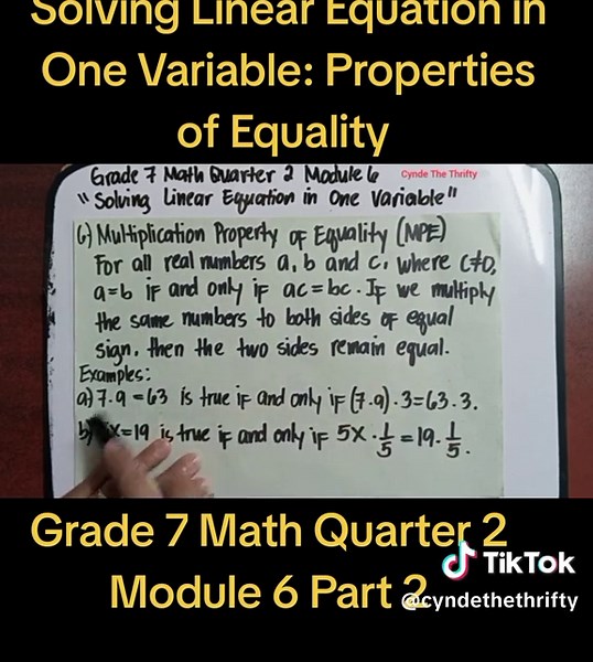 Properties of Equality in Grade 7 Mathematics