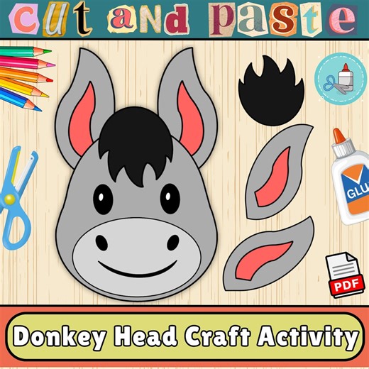 Donkey Head Craft Template | Farm Animal Bulletin Board Craft | Cut & Paste Activity (PDF) - Etsy