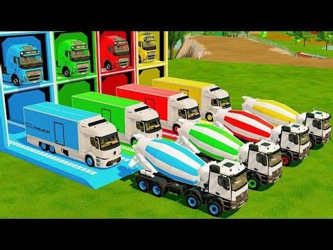 Colorful Mixer Truck Transport with MAN Trucks and Double Flatbed Trailer | Farming Simulator 22