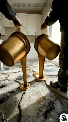 Gold Quartz Epoxy Floor That Looks Like a Geode #epoxy #homedesign #DIY