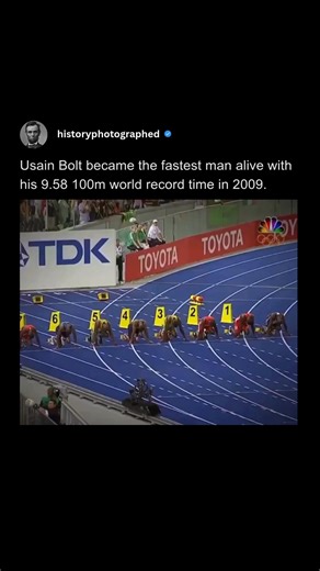 Usain Bolt’s 9.58-second sprint at the 2009 World Championships in Berlin made history and cemented his place as the fastest man alive. The run showed his unmatched power, speed, and control, setting a world record that still stands today. This moment changed the sport forever and became one of the most iconic performances in track and field. Bolt’s 9.58 remains a benchmark of human speed and a reminder of his dominance. | History In Pictures