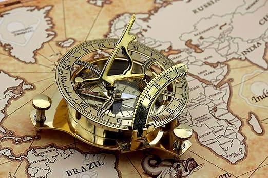 Handmade sundial compass with wooden box