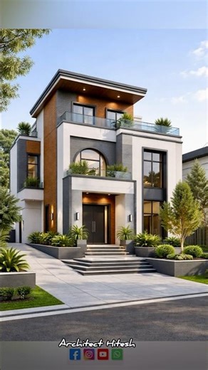 Modern House Design 2025 | White Grey Elevation with Wooden Finish | #viral #explore
