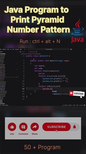 Program of Print Pyramid Number Pattern in Java| #ytshorts #trending #shorts #youtubeshorts #youtube
