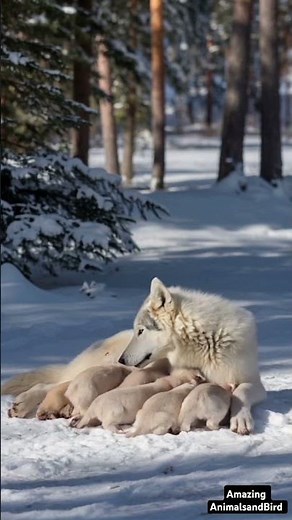 Snow Wolf Giving Birth to Adorable White Puppies in a Winter Wonderland | Rare Wildlife Moment