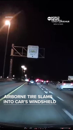 Airborne Tire Crashes into Family Car's Windshield