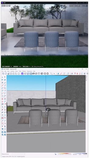 #3dmodeling Modern fabric stool design in SketchUp+ D5render #sketchup #nicetower #art #architecture