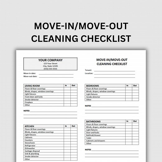 Move-in/move-out Cleaning Checklist | for Tenants and Landlords | Customizable Word Document and PDF Forms - Etsy