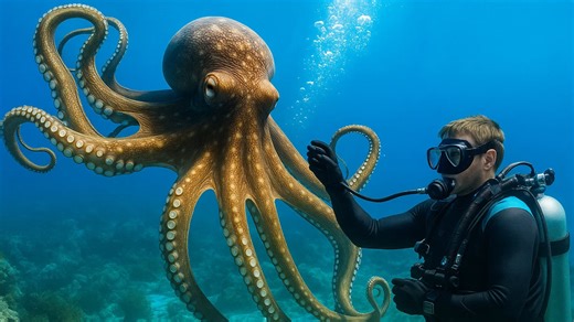 Underwater Fun: Scuba Diver Befriends and Plays with Octopus in the Deep Blue!